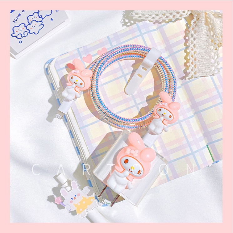 New 1 Set Case Cover Pelindung Kepala Charger +Kabel Protector Kabel Charger HP + Winder Untuk