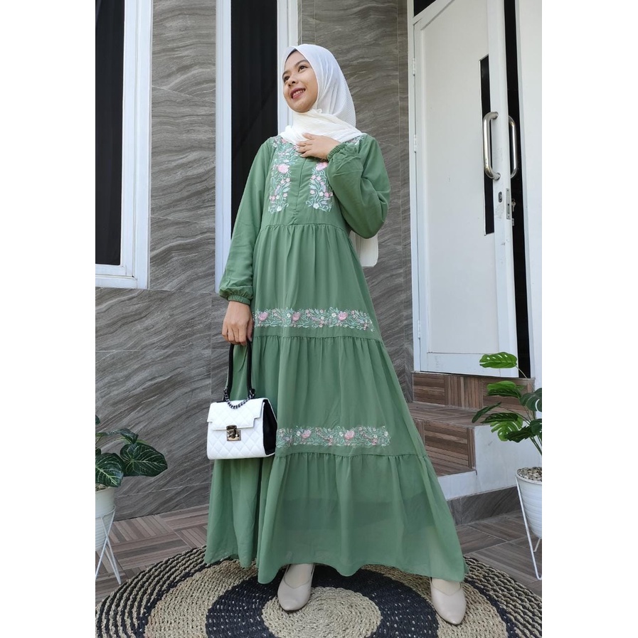 Gamis Ceruty Bordir / Gamis Bunga Ceruty Premium / Gamis Ceruty Full Furing