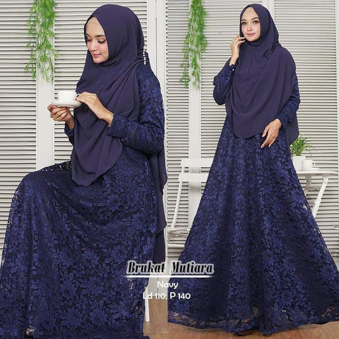 BAJU GAMIS SYARI SYARII MUSLIM MUTIARA NAVY / GAMIS BRUKAT MEWAH