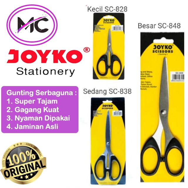 Gunting Besar Sedang Kecil Joyko SC-848 Tajam Original Super Kuat untuk Kain Kertas Tali Aksesoris DIY dll