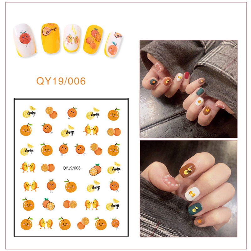 Qy19/001-018 Stiker Nail Art Motif Kartun Bunga/Hewan/Buah/Pelangi/Smiley Untuk Manicure Anak/Dewasa