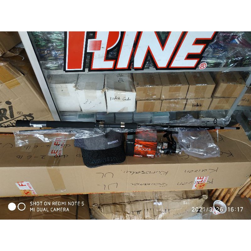 paket Shimano joran reel dan topi original