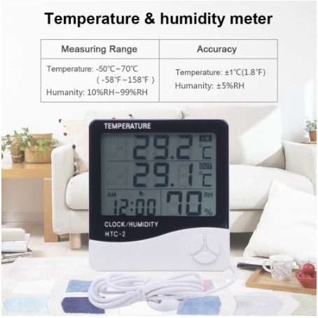 Termometer hygrometer Suhu Kelembaban Ruang Digital Jam thermometer in out htc-2