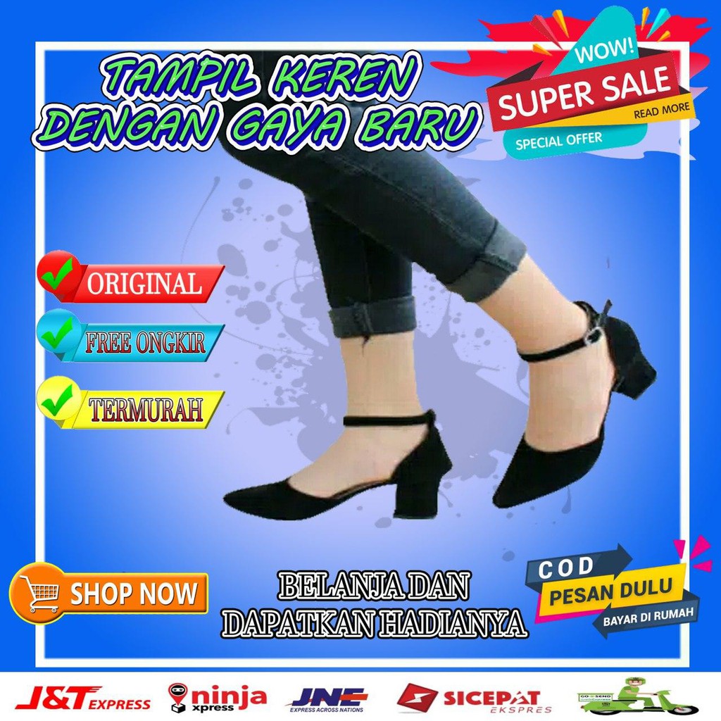 Sepatu Slop Kondangan Wanita Kerja Kantoran Sepatu Heels Hak Tali Wanita Jinjit Sepatu Santai SHERIN