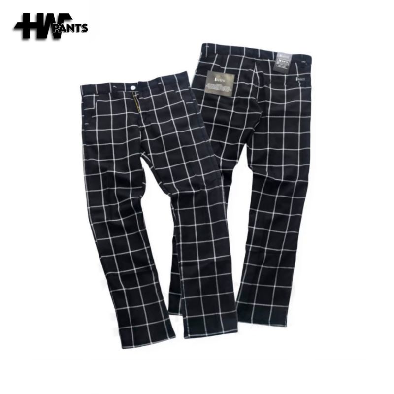 Celana Panjang Pria Tartan - Celana Kotak Kotak Pria Putih Hitam