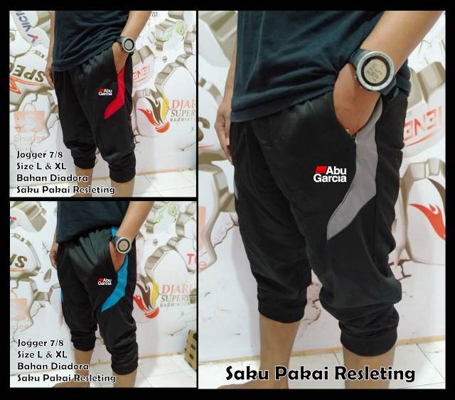 Celana jogger mancing 7/8 saku samping resleting