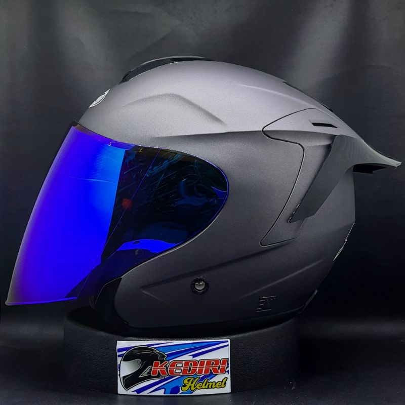 Helm INK DYNAMIC solid polos original putih hitam glossy dop gunmet paket ganteng-Paket gunmet blue