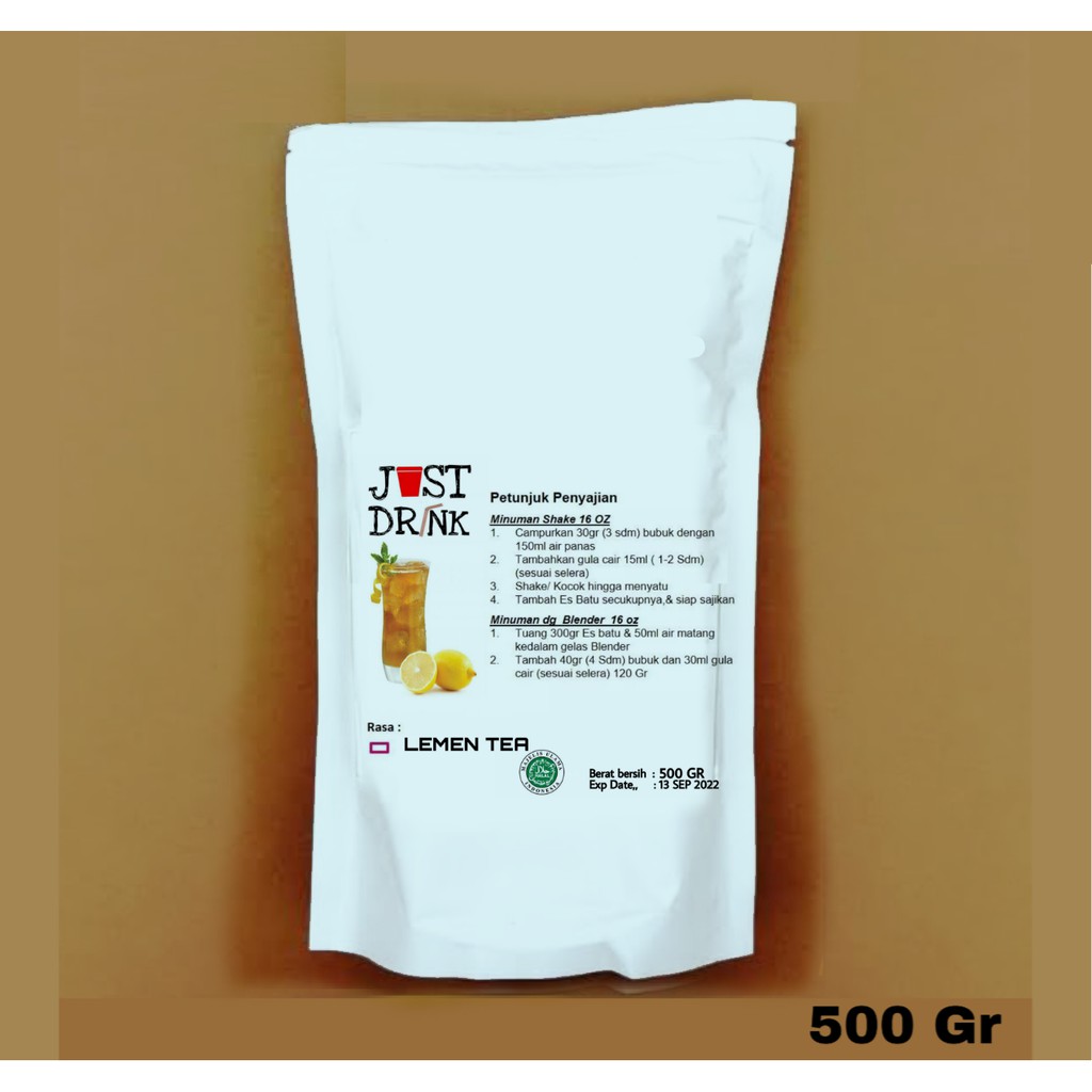 

JUST DRINK LEMON TEA Bubuk Minuman KUALITAS PREMIUM Ice Blend Milk Shake LEMON TEA 500 GR