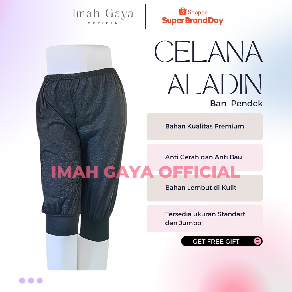 Celana Pendek Aladin Wanita Ukuran Standar &amp; Jumbo BB 35-80 KG polos Soft Rayon