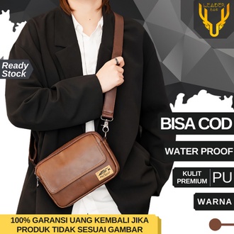 Tas Selempang Kerja Kulit Pria Import Original Model Terbaru Warna Coklat Waterproof | Tas Kecil Slingbag Messenger Kulit Cowok Ori Distro Keren Anti Air 2022 PAULSKY B63