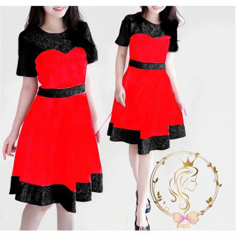 PCS DRESS ANGELA BAHAN BALOTELLI KOMBI BRUKAT CT PAKAIAN WANITA