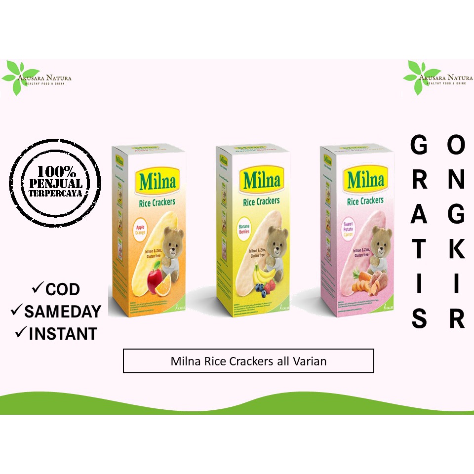 Milna Rice Crackers Sweet Potato  | Banana   | Apple 5x4gr [BISA COD | SAMEDAY | INSTANT]