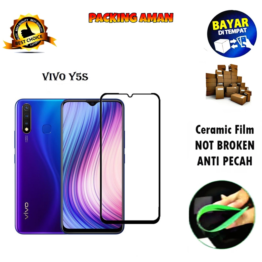 Tempered Glass Vivo Y5s 2019 FULL COVER FULL SCREEN Ceramic Film Anti Gores