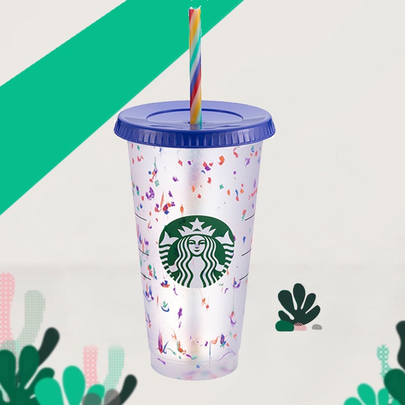 Starbucks Confetti Cup Color Changing Cup Reusable Cup Cold Cup With Straw Water Cup Plastic Tumbler with Lid Straw Cup gifts beauty