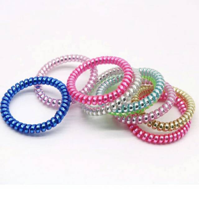 grosir  Karet spiral rambut metalik 12 PCS besar.