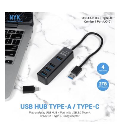 Usb 3.0 hub nyk 4 port 5Gbps 2tb with otg usb type-c connector uc01 uc-01 - Terminal usb3.0 4 slot