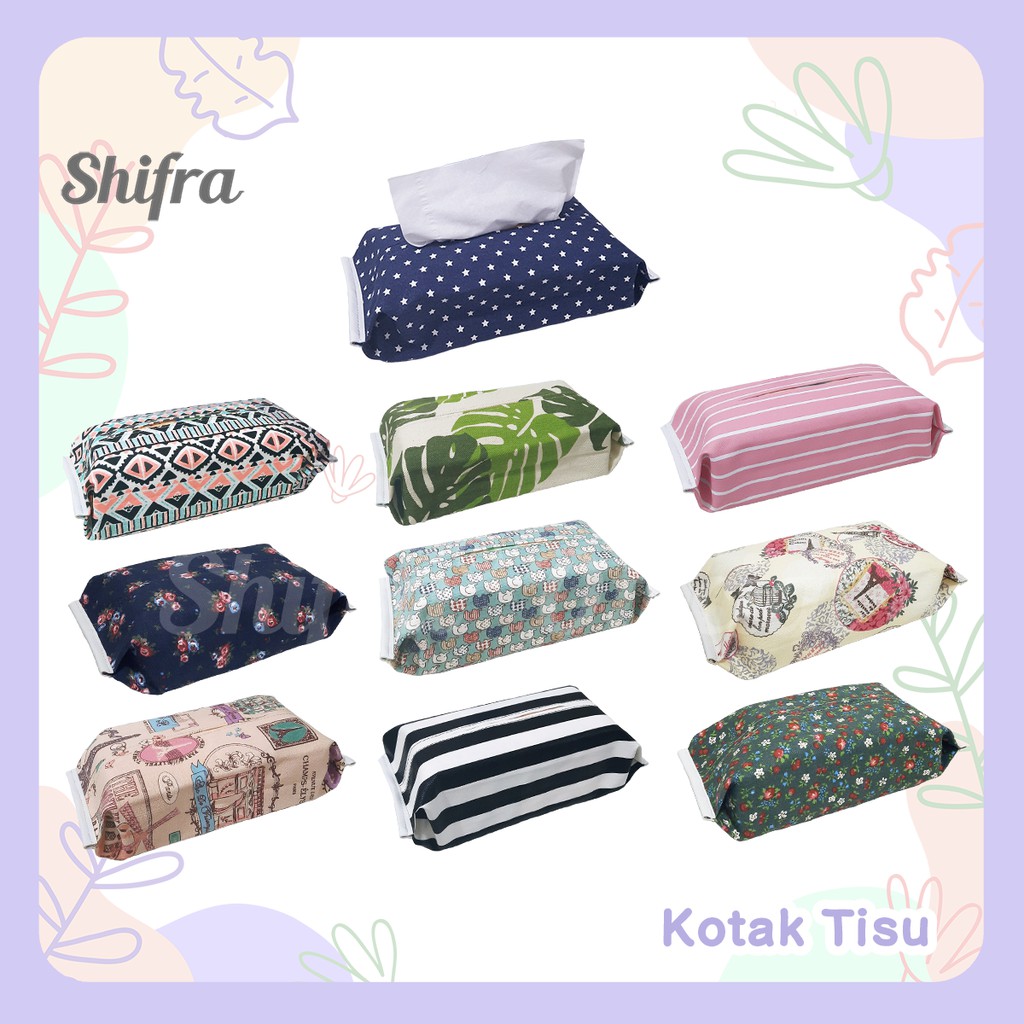 Shifra Pouch Tempat Tissue Kanvas PVC Pattern Daun Paris (TIDAK TERMASUK TISSUE)