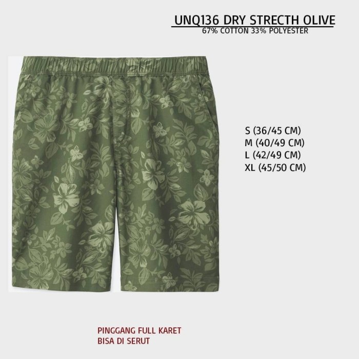 Celana Pendek Celana Pendek Santai Pria Uniqlo 136 Dry Stretch Olive - M (Z5Z8) Celana Kolor Cowok C