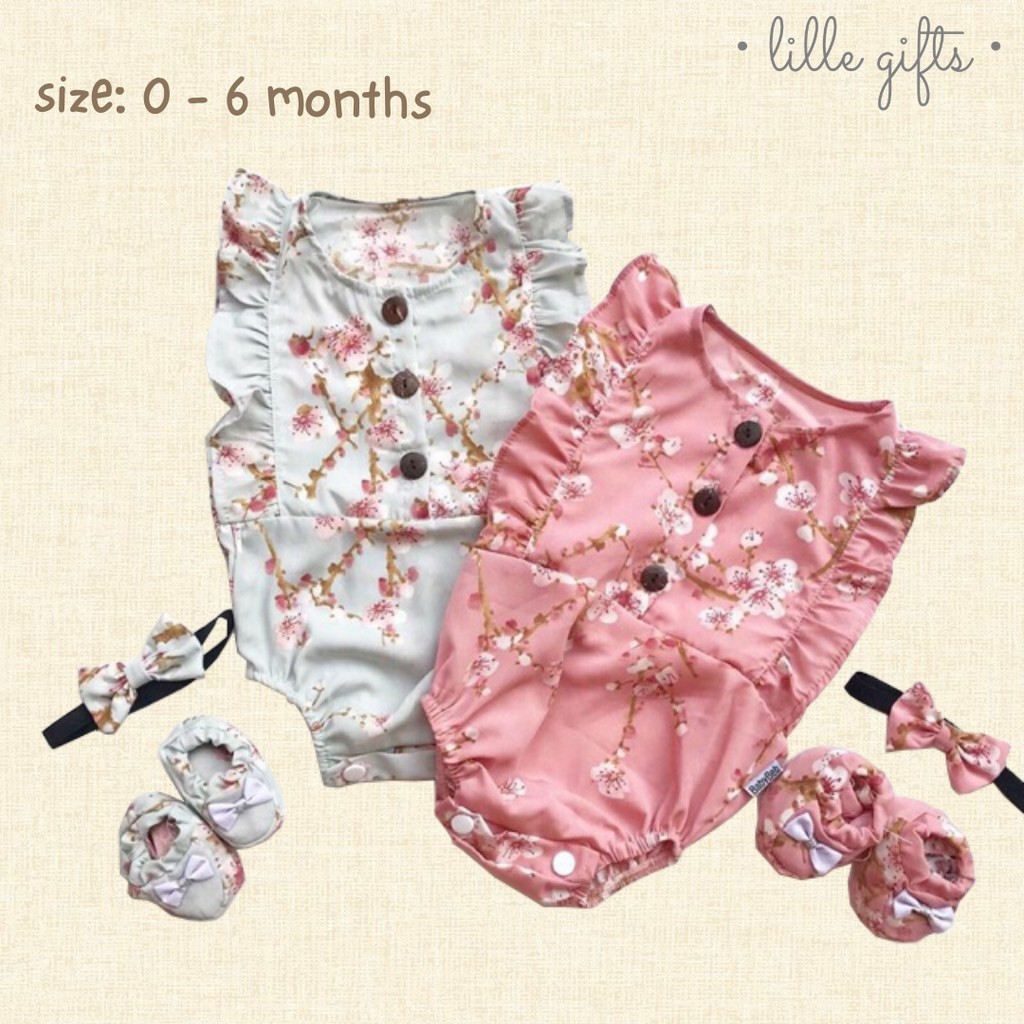 Kyoto Set - Jumper Setelan Baju Bayi Perempuan - Size Baby 0 - 6 Bulan - Lillegifts