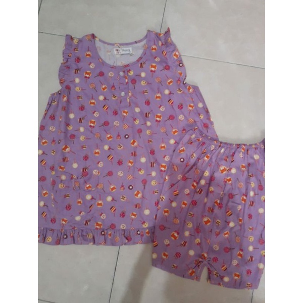 Baju Tidur Wanita Sunly Piyama Tanpa Lengan Celana Pendek LD 104