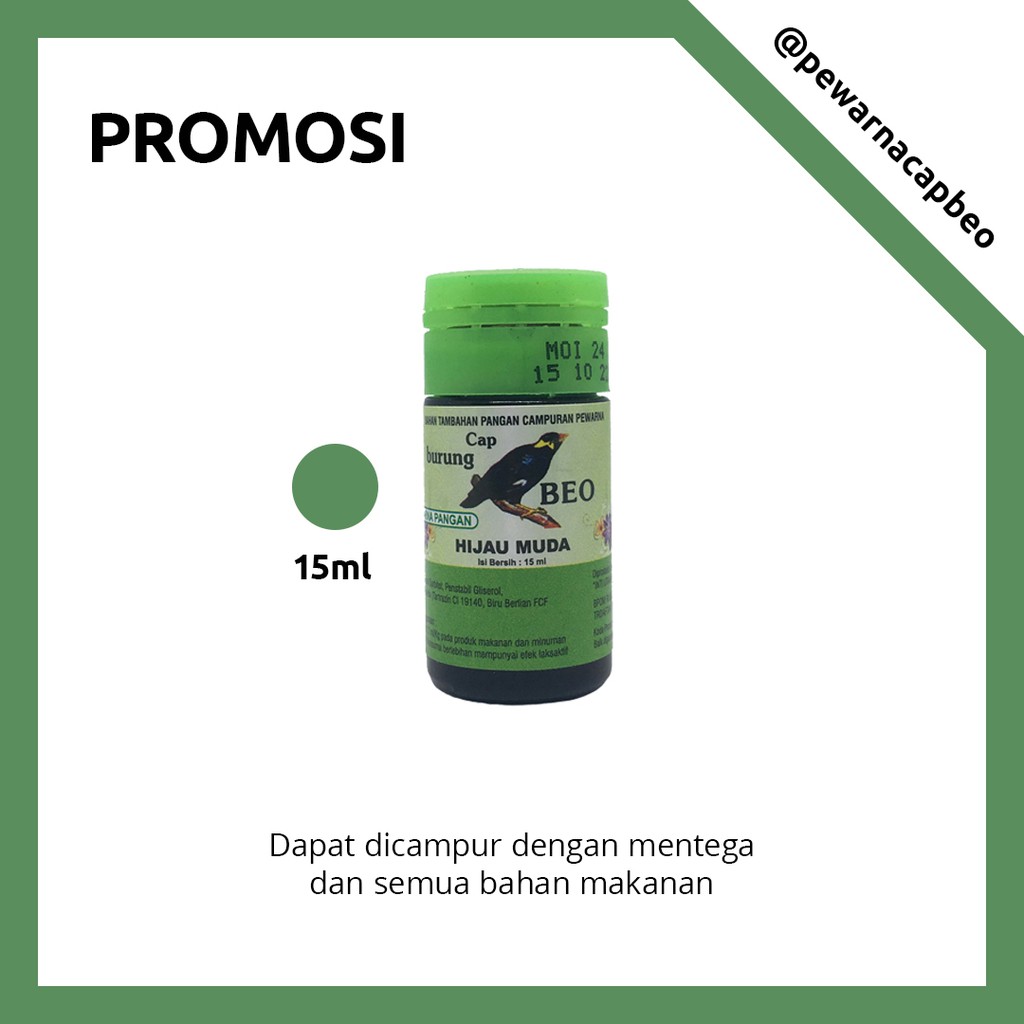 

PEWARNA MAKANAN MURAH Warna Hijau Muda 15ml Cap Beo