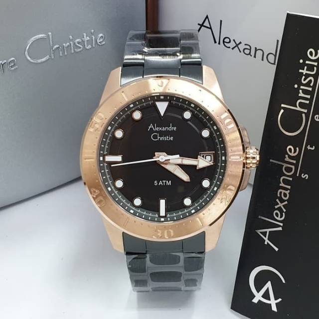 JAM TANGAN PRIA ALEXANDRE CHRISTIE AC 6517 ROSEGOLD BLACK ORIGINAL