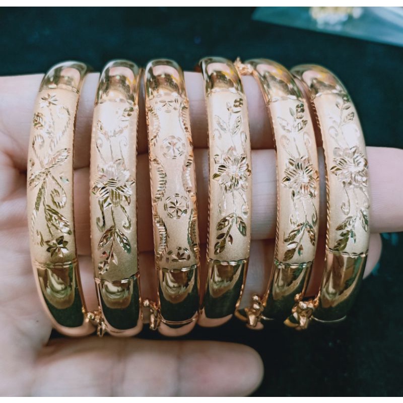 Gelang Kroncong Bangkok dewasa ukir silver 925 lapis emas 24k