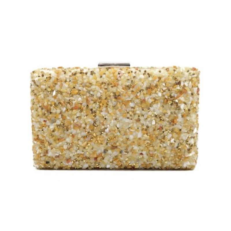 tas pesta gemstone rhinestone stone batu permata kecil pasir kerang beach party clutch rock lilac ik