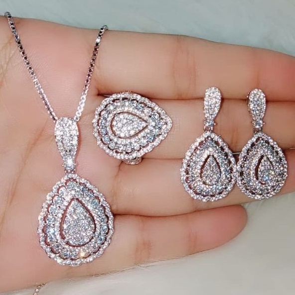 Set Replika Berlian Mewah Set Perhiasan Mewah Set Perhiasan Replika Berlian Pesta Wanita Mewah Set P