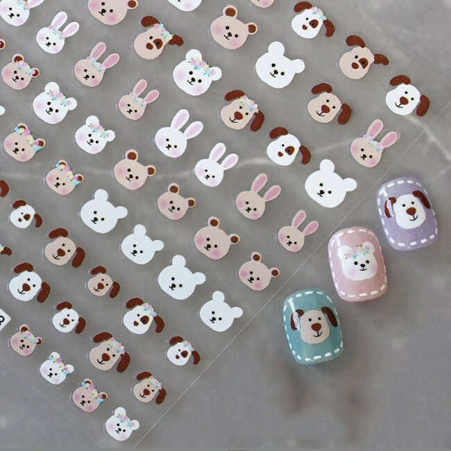 1 Lembar / Pak Stiker Kuku Motif Kartun Hewan Kelinci / Panda Untuk Dekorasi Nail Art / Manicure