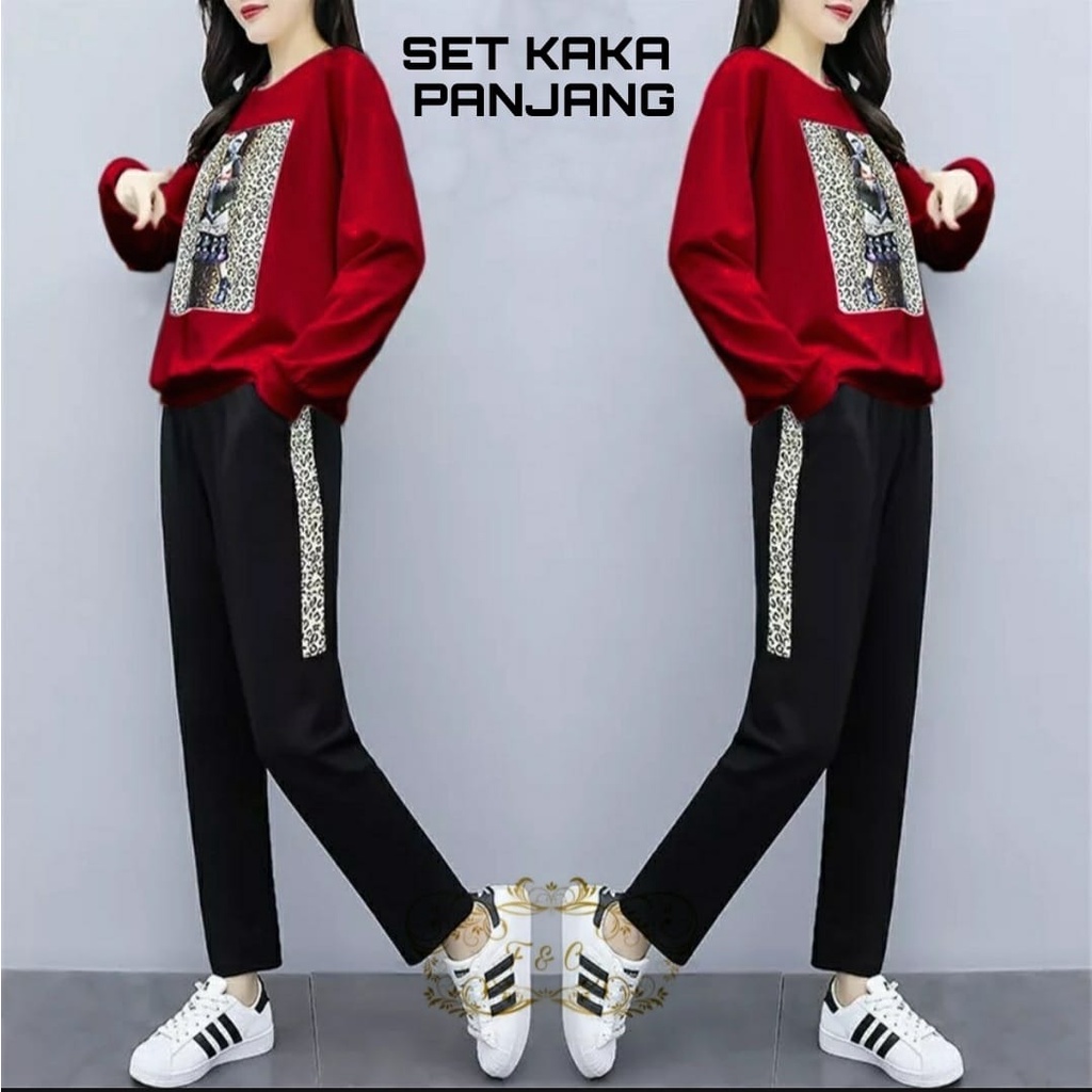 PCS SET KAKA LENGAN PANJANG FASHION PAKAIAN WANITA SETELAN ATASAN DAN CELANA BAHAN BABYTERRY FE