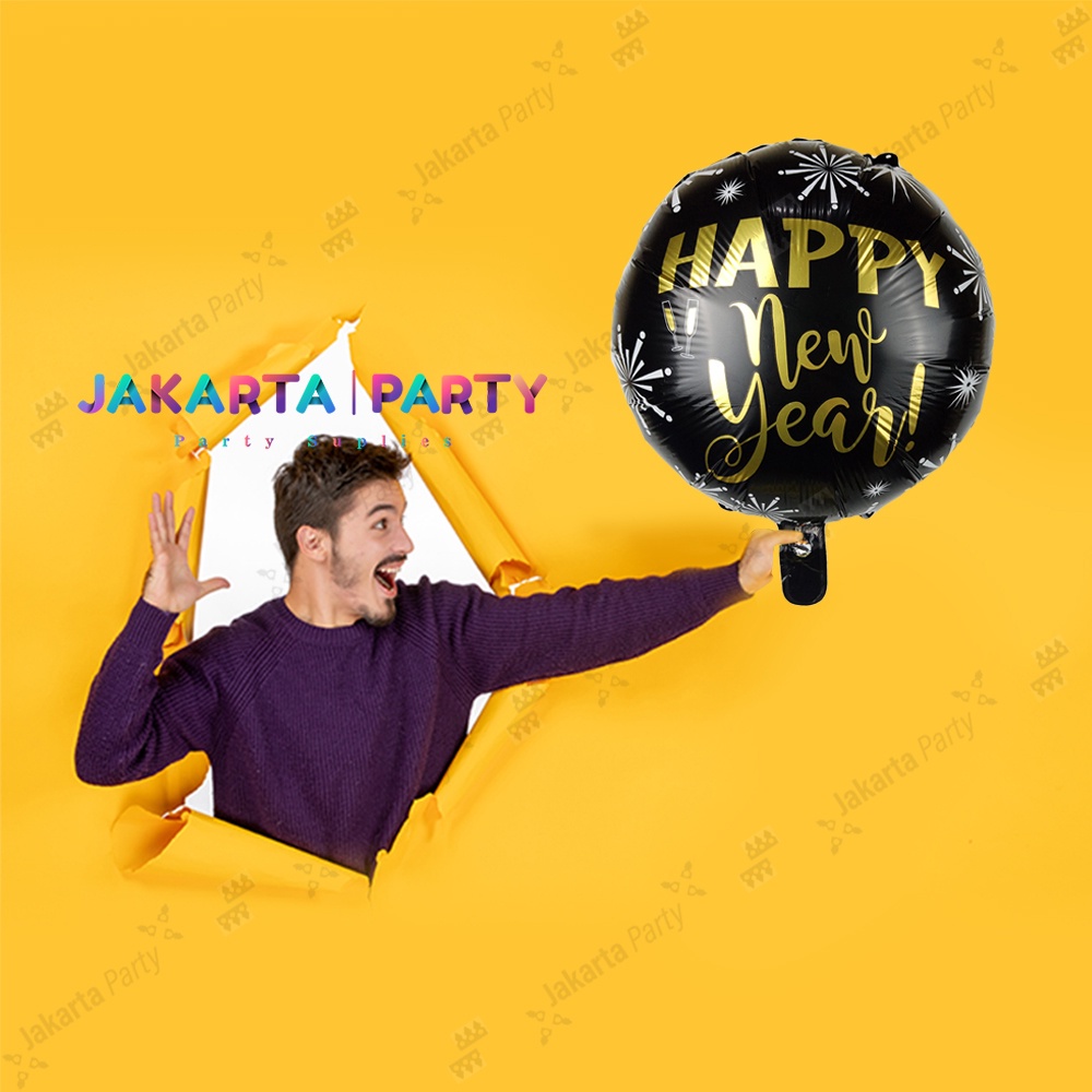 Balon Bulat Happy New Year #1 / Balon Foil Bintang / Balon Bintang