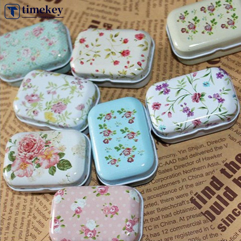 Timekey Kotak Kaleng Mini Motif Bunga Untuk Tempat Penyimpanan Perhiasankartupil C4T9