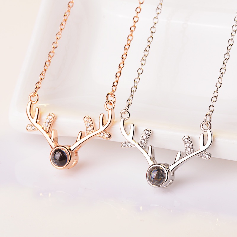 [Ready Stock]Fashion Antlers Diamond-Studded Necklace Cute Elegant Pendant