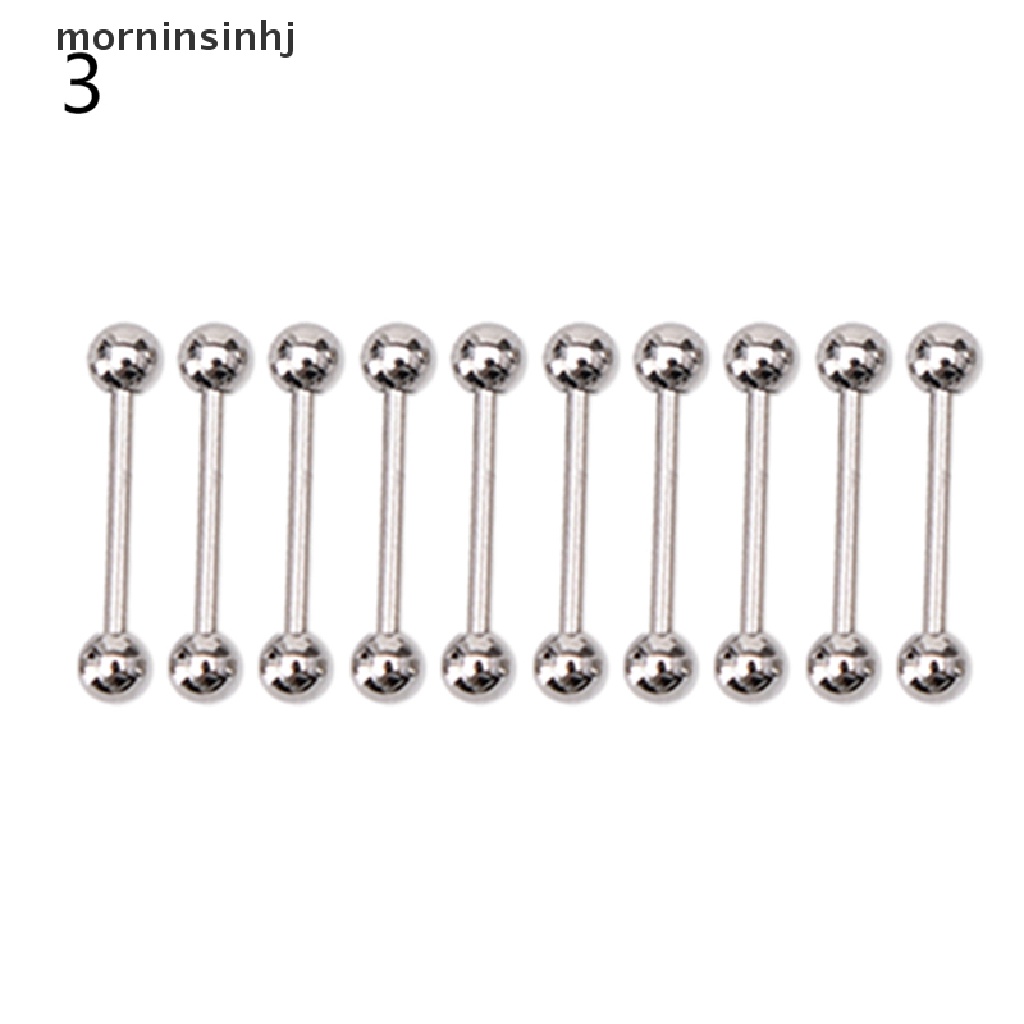 Mornin 10pcs Anting Tindik Lidahputingtubuh Bentuk Barbell Bahan Stainless Steel