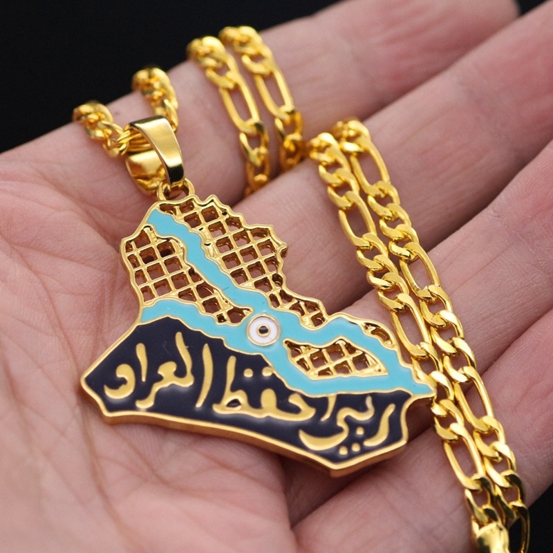 Kalung Desain Peta Arab Iraq Gaya Retro Hip Hop Untuk Pria