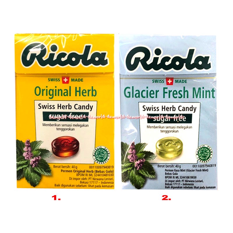 Ricola Original Herb 40gr Glacier Fresh Mint Candy Sugar Free Permen Rikola Penyegar Pelega Tenggorokan Tanpa Gula Bebas Swiss Herb Candy