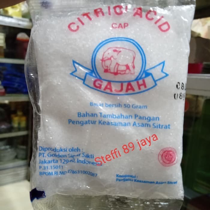 

Citric Acid Cap Gajah 50 gram - Asam Citrun, Citrun Acid