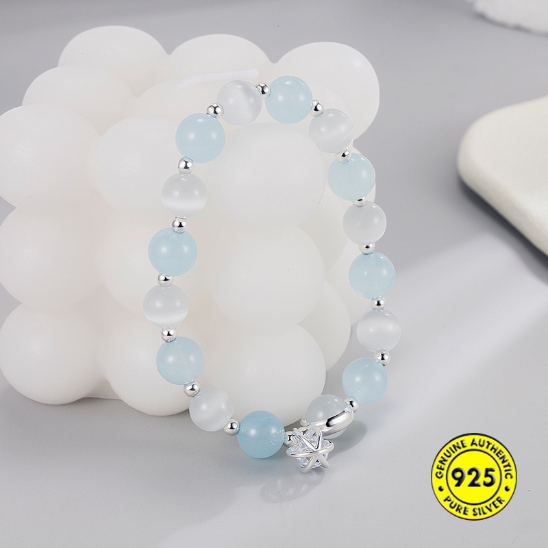 Gelang Kristal Opal Biru Laut Bahan S925 Silver Untuk Wanita