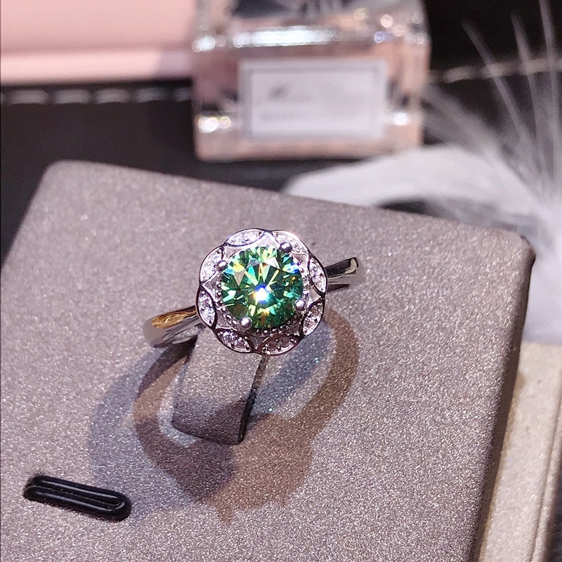 Cincin Sederhana Wanita 925 Perak Hijau Berlian Temperamen