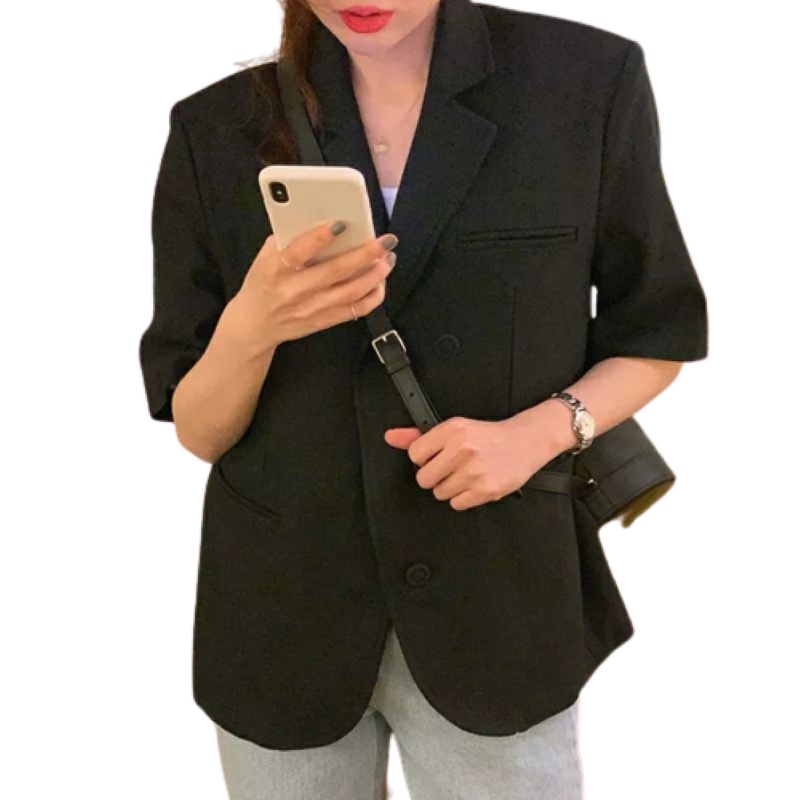 Blazer formal wanita lengan pendek (hitam)