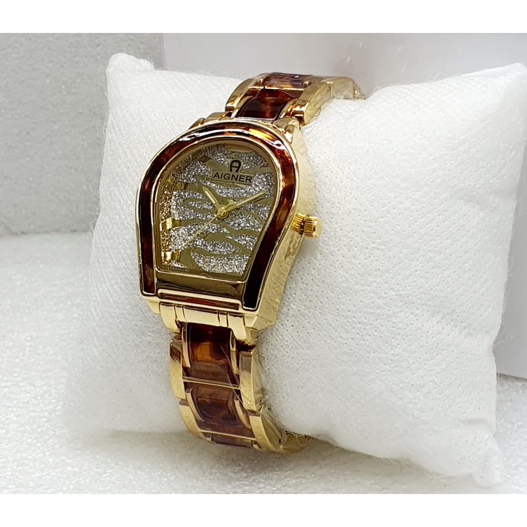 Jam Tangan Wanita Aigner C3908A Tali Rantai Case Permata Free Box &amp; Baterai