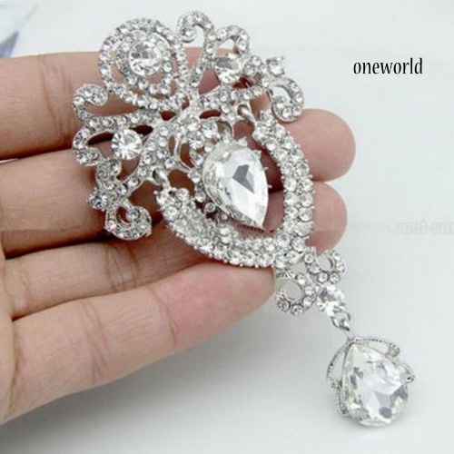 OW@ Women Large Flower Bridal Crown Crystal Rhinestone Brooch Pin Jewelry Charm