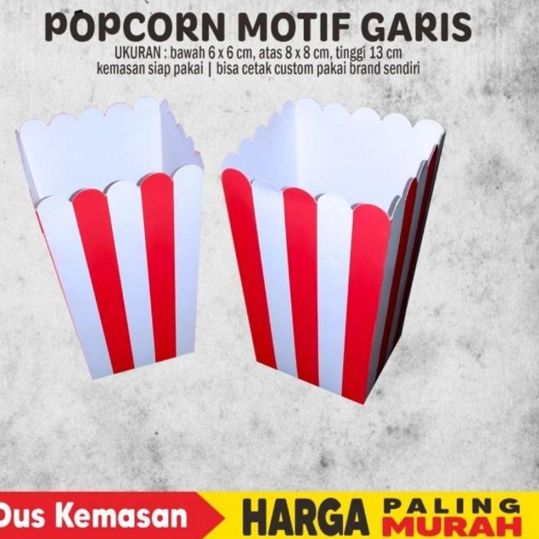 Muraaaahh.. Box Popcorn Garis Merah Uk 8x8x13 cm (91pcs) 80