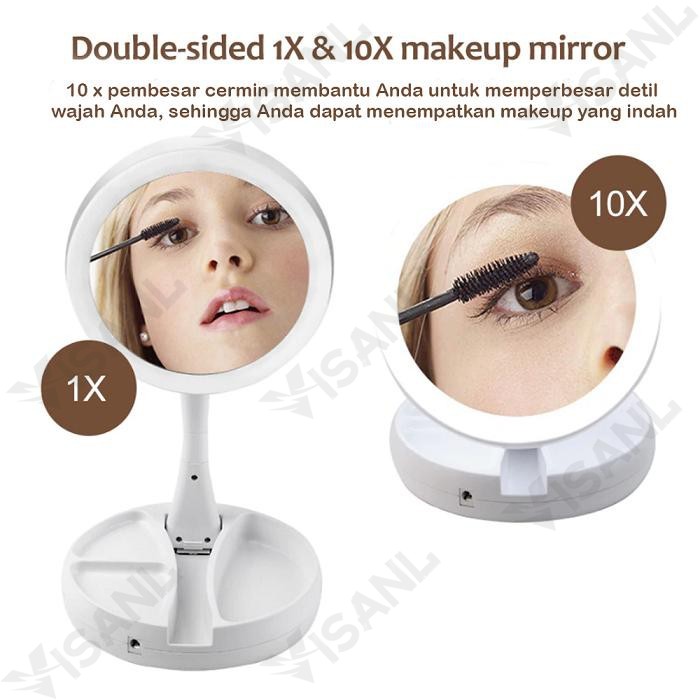 Makeup Lampu Cermin Pembesar Rias Dua sisi Kosmetik Mirror LED Lipat Makeup Dengan Lampu Led