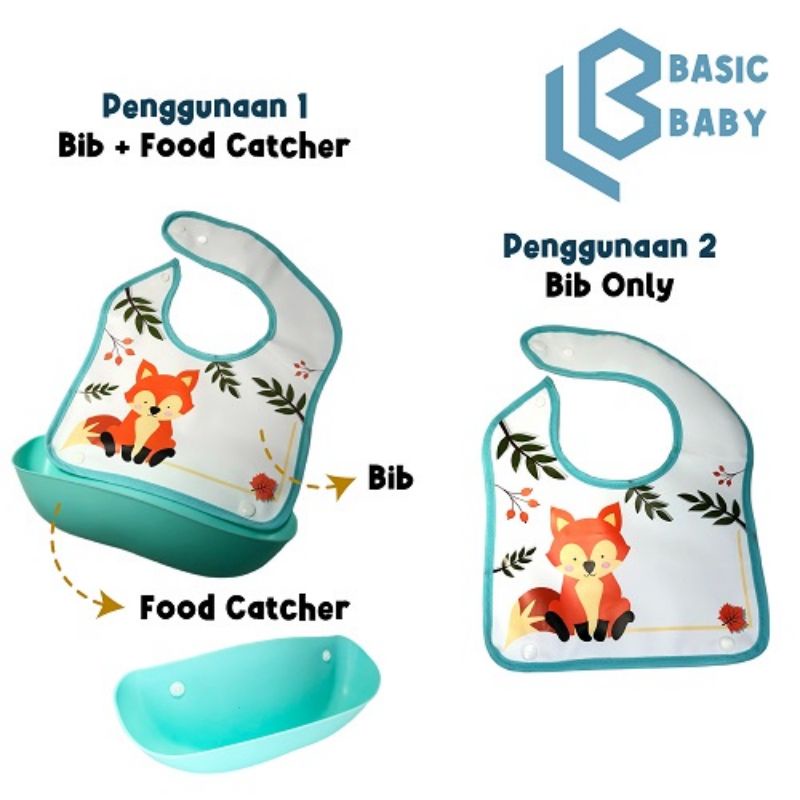 Basic Baby Bib + Food Catcher Fox &amp; Submarine - Celemek Bayi