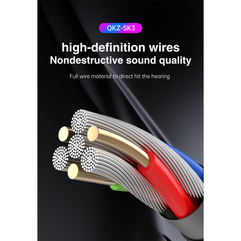 QKZ SK3 3.5mm Wired Dual Driver Earphones Stereo Bass Sport Running Headset HIFI Monitor Earbuds Handsfree With Microphone