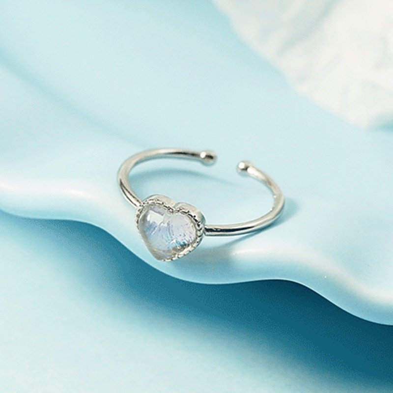 Girl Cute Love Heart-Shaped Ring Peach Heart Moonstone Korean Style Sweet Open Adjustable Ring