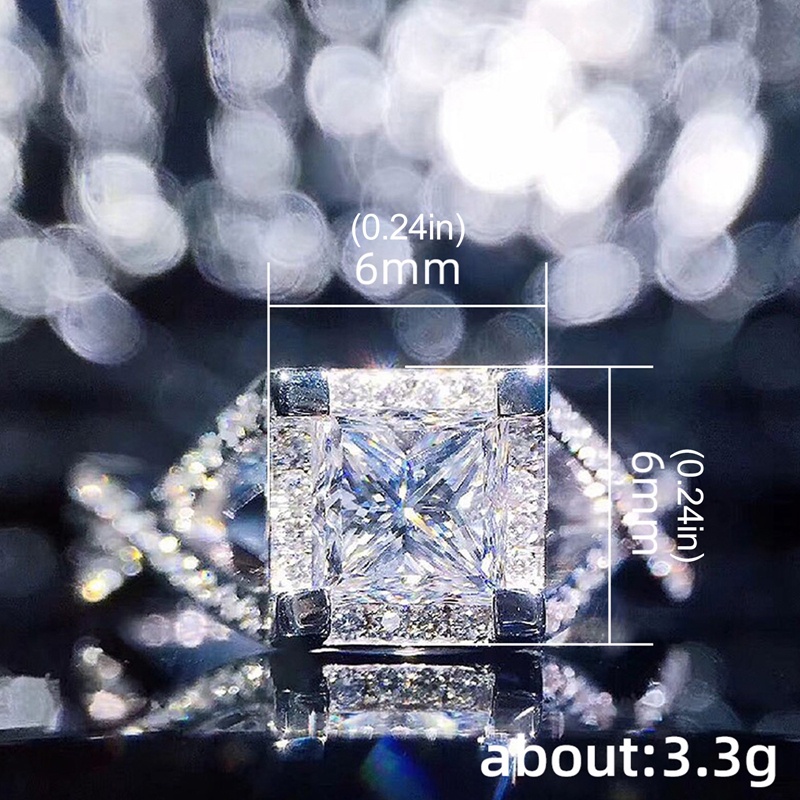 Cincin Cubic Zirconia Bentuk Persegi Untuk Wanita