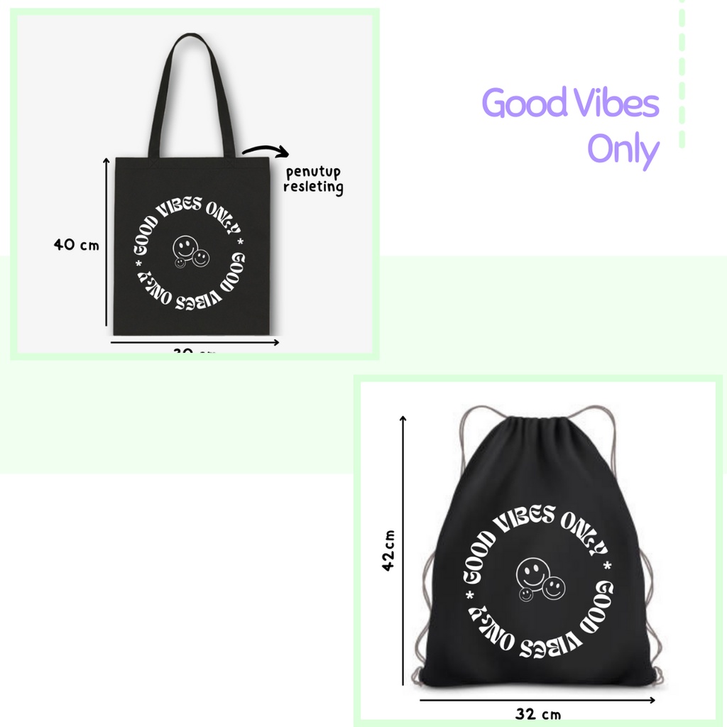 Totebag / Stringbag Good Vibes Smile tas ransel serut tote bag kampus kuliah sekolah viral kekinian kpop